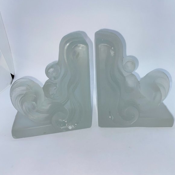 ART DECO CZECH FROSTED ART GLASS BOOKENDS CZECHOSLOVAKIA SIGNED 4"L X 3"W X 5"H - Picture 1 of 14